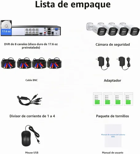 Vista 9 de Sistema de cámara de seguridad con cable, 8 canales 5MP Lite CCTV DVR kit con 4 cámaras de seguridad AHD para el hogar de 3MP al aire libre, carcasa