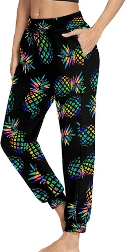 Vista 2 de Frestree Pantalones deportivos con cordón y bolsillo para gimnasio, entrenamiento, correr, ropa deportiva para hombres y mujeres, Piña tropical