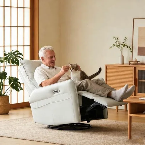 Vista 2 de Swivel Power Recliner with Rocker, Electric Chair with USB Charging, PU Leather for Home(Light Gray)