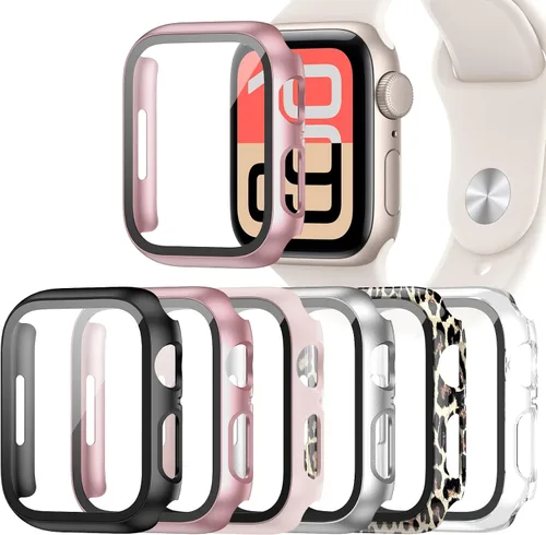 Vista 22 de Paquete de 6 fundas para Apple Watch SE 3 (2025)/SE 2/SE/Series 6/5/4 de 40 mm con protector de pantalla de vidrio templado, funda protectora