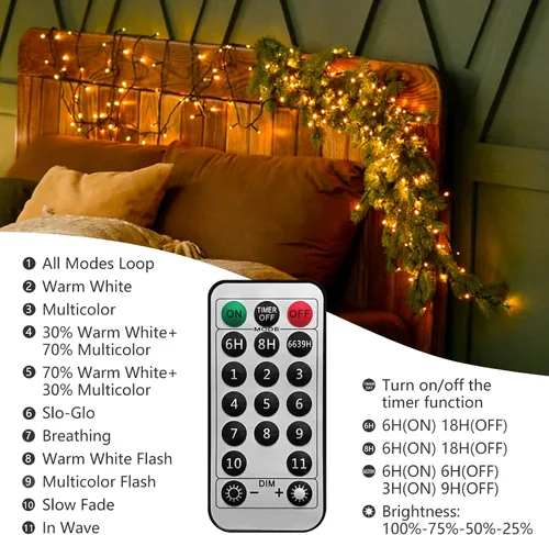 Vista 3 de Voolex Luces de Navidad de 204 pies, 600 LED, 2 colores cambiantes, luces de Navidad multicolor o blanco cálido, regulables, 11 modos