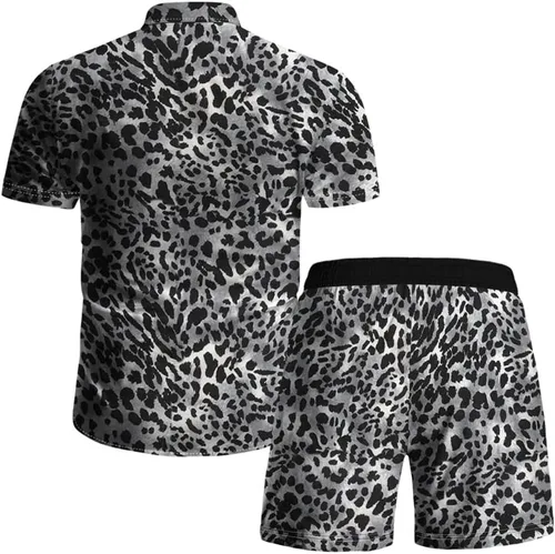 Vista 5 de Conjunto de camisas cortas de traje de playa YAOGRO para hombre 2 piezas a juego con estampado floral hawaiano