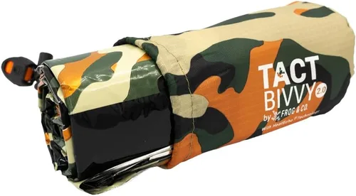 Vista 2 de Survival Frog Tact Bivvy 2.0 - Saco de dormir de emergencia con bolsa de transporte, mosquetón, silbato de supervivencia, ParaTinder, compacto