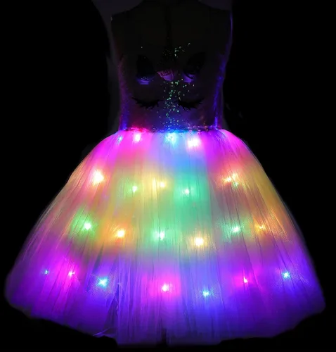 Vista 3 de Soyoekbt Girls Unicorn Costume LED Light Up Unicorn Princess Dress Birthday Party Outfit Halloween Tutu Dress with Headband