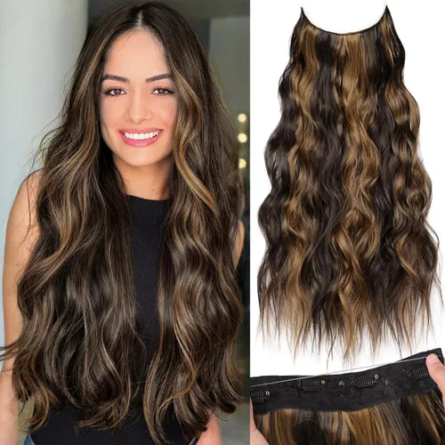 Vista 87 de KooKaStyle - Extensiones de cabello con hilo invisible, diadema transparente, ajustables, 4 clips fijadores, cabello largo y ondulado de 12