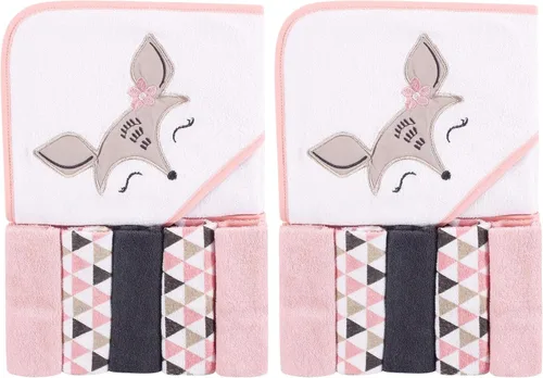 Vista 7 de Luvable Friends Toalla unisex con capucha para bebé con cinco paños, zorro para niños, talla única