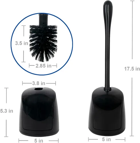 Vista 2 de Juego de cepillo de inodoro y soporte CELOX, cepillo compacto para inodoro con base de ventilación transpirable, kit de limpieza para baño, negro