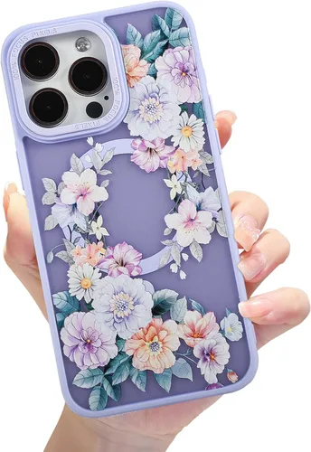 Vista 49 de Compatible con el teléfono 13 Pro - Funda magnética mate translúcida, de lujo, a prueba de golpes, magnética y con bonito patrón de flores, carcasa