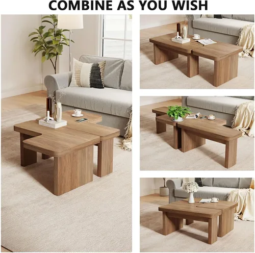 Vista 6 de Mesa de centro de granja, mesa central decorativa de 53 pulgadas con base gruesa, múltiples diseños, cambia entre mesa cuadrada y rectangular
