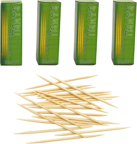 Vista 8 de BLUE TOP Palillos de dientes de madera de bambú, 1000 unidades en 4 botellas de 250, soporte redondo resistente para palillos de dientes de doble
