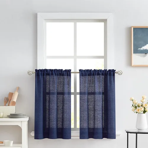 Vista 43 de Melodieux Cortinas de Niveles Semitraslúcidas Negras de 24 Pulgadas de Largo para Cocina, Cafetería, Dormitorio, Ventanas Pequeñas, Aspecto de Lino