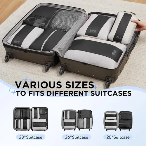Vista 8 de Juego de 8 cubos de compresión para artículos esenciales de viaje, cubos de embalaje expandibles compresibles para maleta, bolsas organizadoras