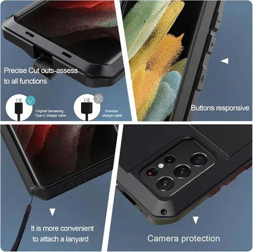 Vista 6 de Funda para Samsung Galaxy S23 Ultra/S23 Plus/S23, compatible con funda de carga inalámbrica, protector de pantalla integrado, grado militar, a