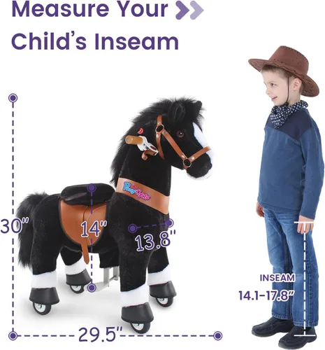 Vista 6 de PonyCycle Juguete de caballo para niños pequeños de 3 a 4 años con freno, accionado por niños, caballo mecánico mecánico, regalo de cumpleaños, Negro
