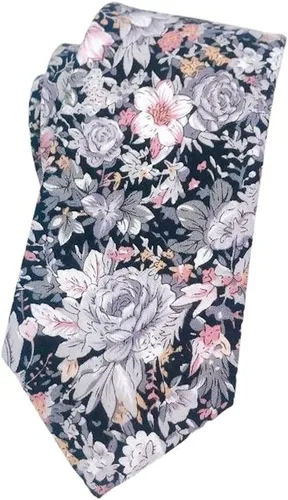 Vista 65 de Corbata de algodón floral para hombre, corbata delgada impresa de 2.56'' 01-Bean Pasta Rosa