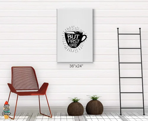 Vista 4 de HB Art Design But First Coffee Black and White Quote Mug Canvas Print Wall Art Coffee Bar Decor Coffee Signs Kitchen Wall Decor Dining Room