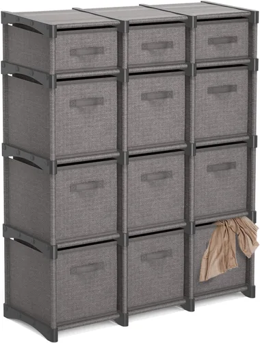 Vista 10 de Organizador de almacenamiento de 6 cubos, estantes organizadores de cubos de almacenamiento grises, estantes de almacenamiento resistentes con cubos
