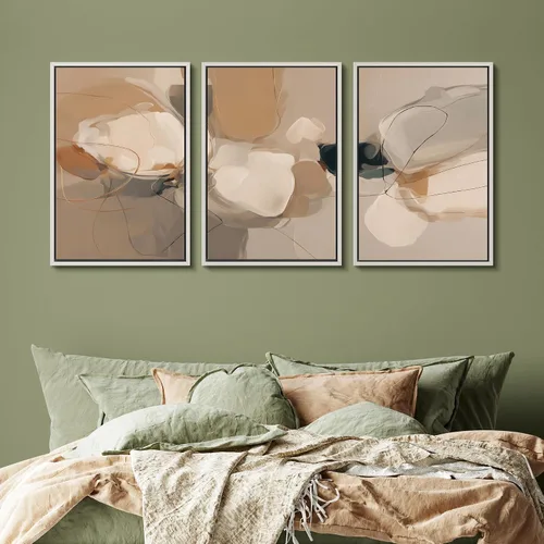 Vista 83 de SIGNFORD - Set de obras de arte en lienzo enmarcado para pared, ilustraciones abstractas de neblina del desierto en tonos neutros beige y marrón