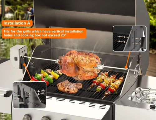 Vista 3 de Kit de rotisería OnlyFire de acero inoxidable con accesorios para parrilla y motor eléctrico de 6 vatios 110V para parrillas de gas - Varilla
