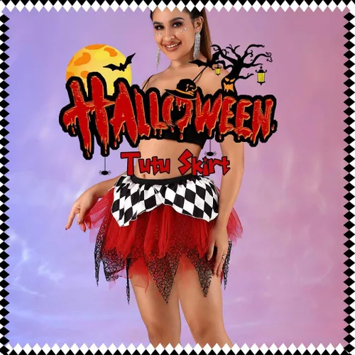 Vista 7 de TWINKLEDE Falda de disfraz de Halloween, faldas de tul irregulares para el Día de los Muertos, falda tutú de fiesta para mujeres y niñas