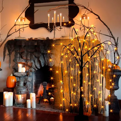 Vista 9 de EAMBRITE Árbol de Halloween de 4 pies iluminado negro espeluznante sauce