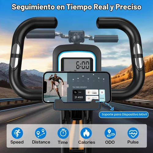 Vista 4 de pooboo - Bicicleta de ejercicio plegable, bicicleta estática vertical plegable, bicicleta magnética para interiores X-Bike con resistencia ajustable