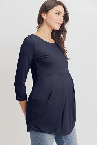 Vista 24 de LaClef - Blusa de maternidad para mujer, cuello redondo, manga 3/4, plisada al frente, estilo peplum