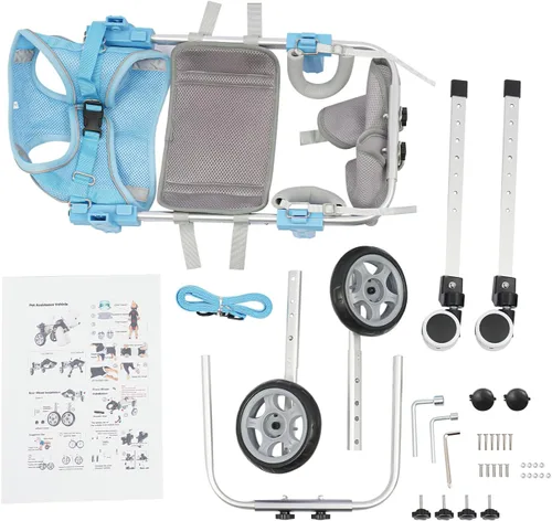 Vista 9 de DYNAMI Silla de ruedas ajustable para perros para patas traseras, silla de ruedas para perro con marco de aluminio y correas transpirables, soporte
