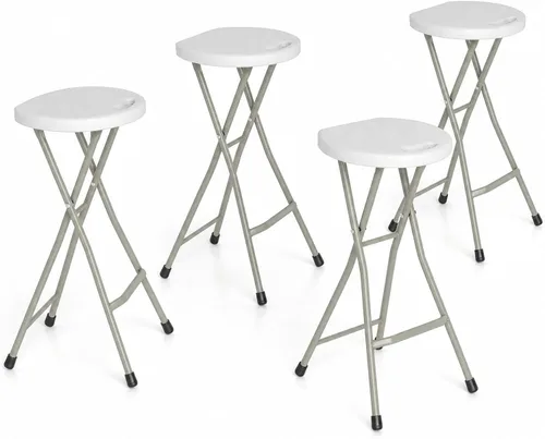 Vista 9 de GYMAX Taburete plegable, taburete de bar plegable portátil de 18 pulgadas con asa y marco de acero, 330 libras, resistente, plegable, ligera, silla