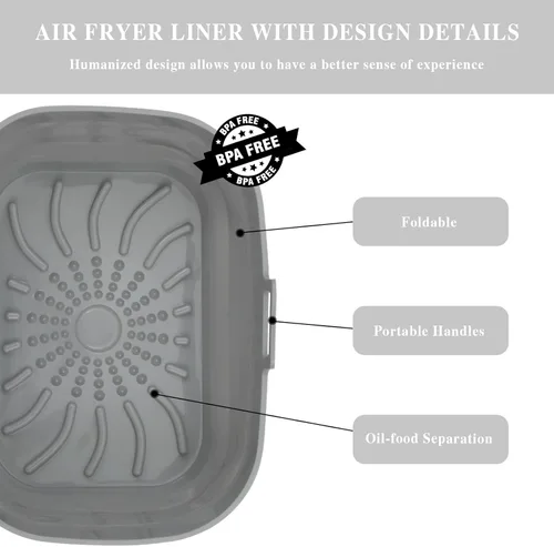 Vista 6 de Aichoof Forro rectangular para freidora de aire, olla redonda de silicona reutilizable, diseño de filtro de aceite antiadherente, tapete de cocina