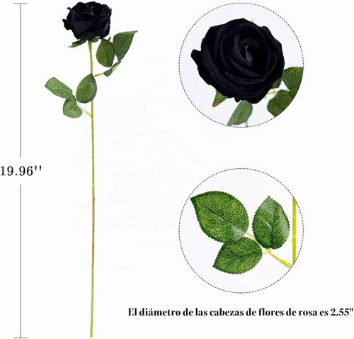 Vista 8 de Hawesome Rosas artificiales de seda – 12 piezas de rosas negras artificiales con tallos para decoración del hogar, boda, centro de mesa, hotel Negro