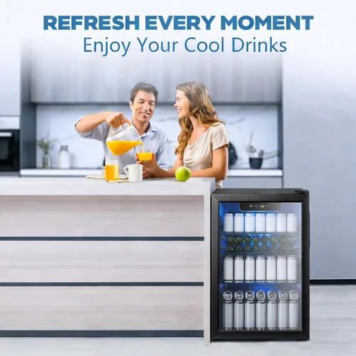 Vista 7 de Electactic Refrigerador de bebidas para 95 latas, mini refrigerador de 26 botellas, refrigerador de bebidas de 2.7 pies cúbicos, control de Negro