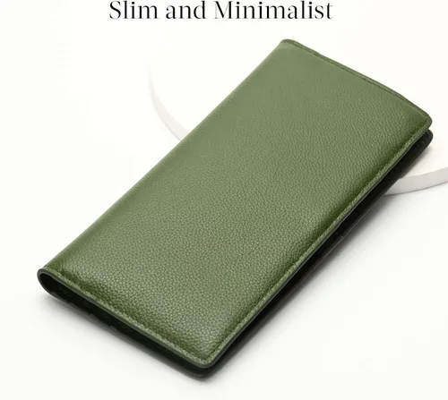 Vista 2 de Bveyzi Billeteras de cuero ultrafino con bloqueo RFID para tarjetas de crédito, billetera plegable para mujer