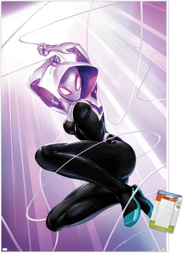 Vista 12 de Marvel Comics Ghost Spider - Póster de pared #1, 22.4 pulgadas de largo x 14.7 pulgadas de ancho, versión enmarcada de madera de granero