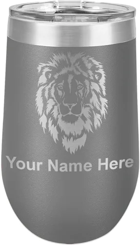 Vista 8 de LaserGram Vaso de vino de acero inoxidable de doble pared, cabeza de león, grabado personalizado incluido (negro)