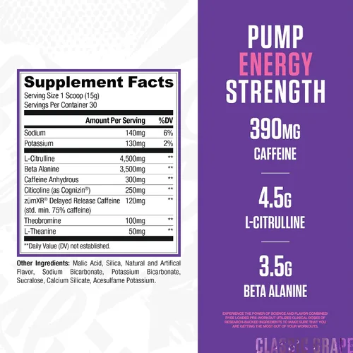 Vista 2 de RYSE Loaded - Polvo de preentrenamiento – Uva Bazooka – Preentrenamiento diario para hombres y mujeres con 390 mg de cafeína, beta alanina