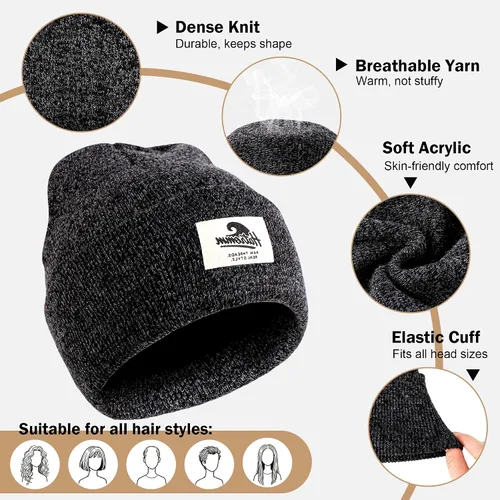 Vista 3 de 3 Packs Winter Beanie Hats for Men Women, Unisex Soft Warm Thick Beanies, Cuffed Knit Skull Cap