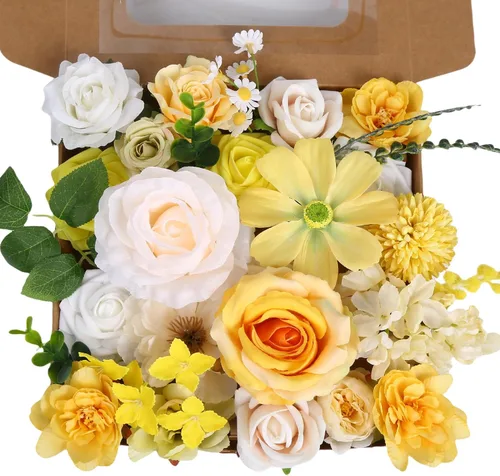 Vista 15 de Caja de flores artificiales azul marino, rosas de dalias de seda con tallos para manualidades, ramos de boda, centros de mesa, arreglos, decoración