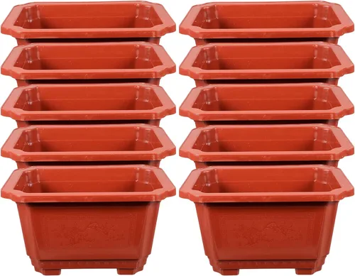 Vista 9 de ERINGOGO 10 macetas de entrenamiento para bonsái, 10 plantas bonsái, maceta rectangular de plástico con agujeros de drenaje, flor profunda grande
