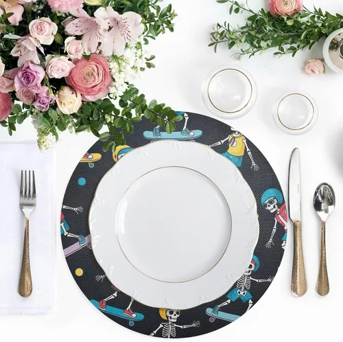 Vista 5 de Playful Skeletons Black PVC Placemat, Non Slip Heat Resistant Placemats for Kitchen one sizex6