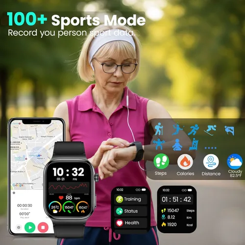 Vista 8 de Reloj inteligente de salud para mujeres y hombres, reloj AMOLED de 2.04 pulgadas con frecuencia cardíaca 24/7, seguimiento del sueño, oxígeno