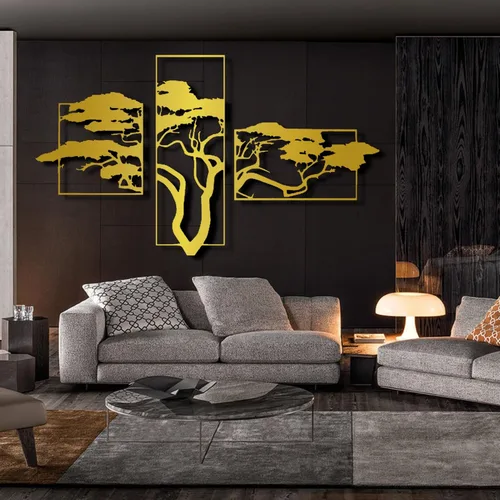 Vista 7 de ICEWQOQU Arte de pared con árbol de la vida, 3 piezas de metal árbol de la vida, decoración de pared natural, arte de pared grande de metal