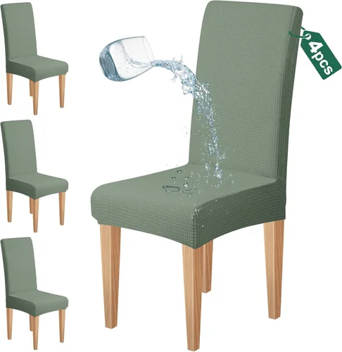 Vista 19 de Dioxide Juego de 4 fundas impermeables para sillas de comedor, fundas elásticas para sillas de comedor, fundas para sillas Parson, extraíbles