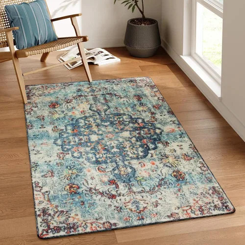 Vista 35 de Lahome Alfombra Floral Bohemio Medaillon - 2x3 Pequeña Alfombra de Baño Rosa Caliente, Alfombra de Cocina, Lavable a Máquina, Antideslizante, Suave