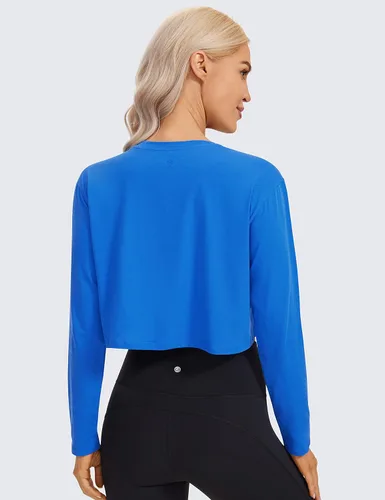 Vista 2 de CRZ YOGA Pima - Camisas de manga larga de algodón para mujer, holgadas, para entrenamiento, atlético, gimnasio, camisetas básicas recortadas