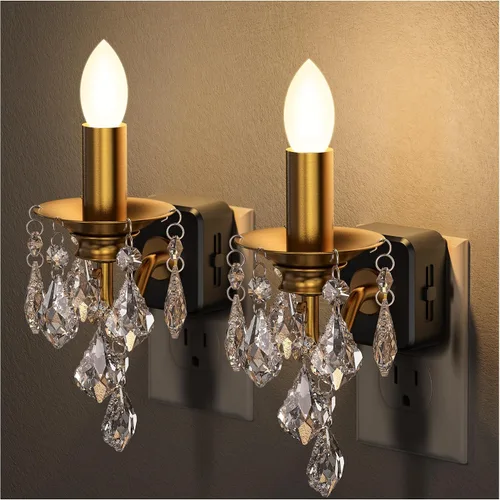 Vista 12 de Briignite Candelabro de luz nocturna enchufable a la pared, luz nocturna LED cálida con sensor de anochecer a amanecer, 0-100LM regulable, luz