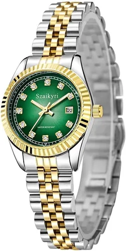 Vista 8 de Reloj clásico para mujer con banda de acero inoxidable sólido, reloj de vestir para mujer, reloj con calendario