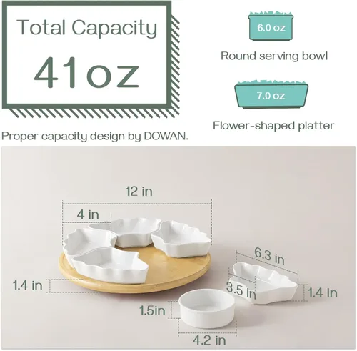 Vista 3 de DOWAN Bandeja y platos giratorios de 360°, cuencos divididos de 12 pulgadas para fiestas, decoración de cocina, platos extraíbles para papas fritas