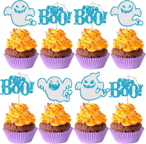 Vista 14 de 24 piezas de decoración de magdalenas Ghost One con purpurina para Halloween, fantasma, para magdalenas, decoración de magdalenas, fantasma, uno