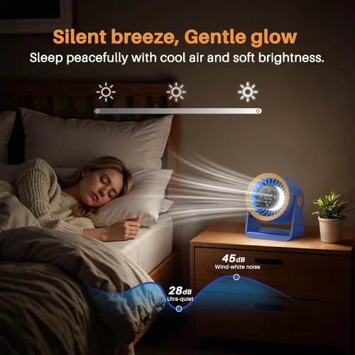 Vista 5 de Ausic Potente ventilador de escritorio ultra silencioso para dormitorio, ventiladores pequeños turbo de 15200 mAh para enfriarse y dormir